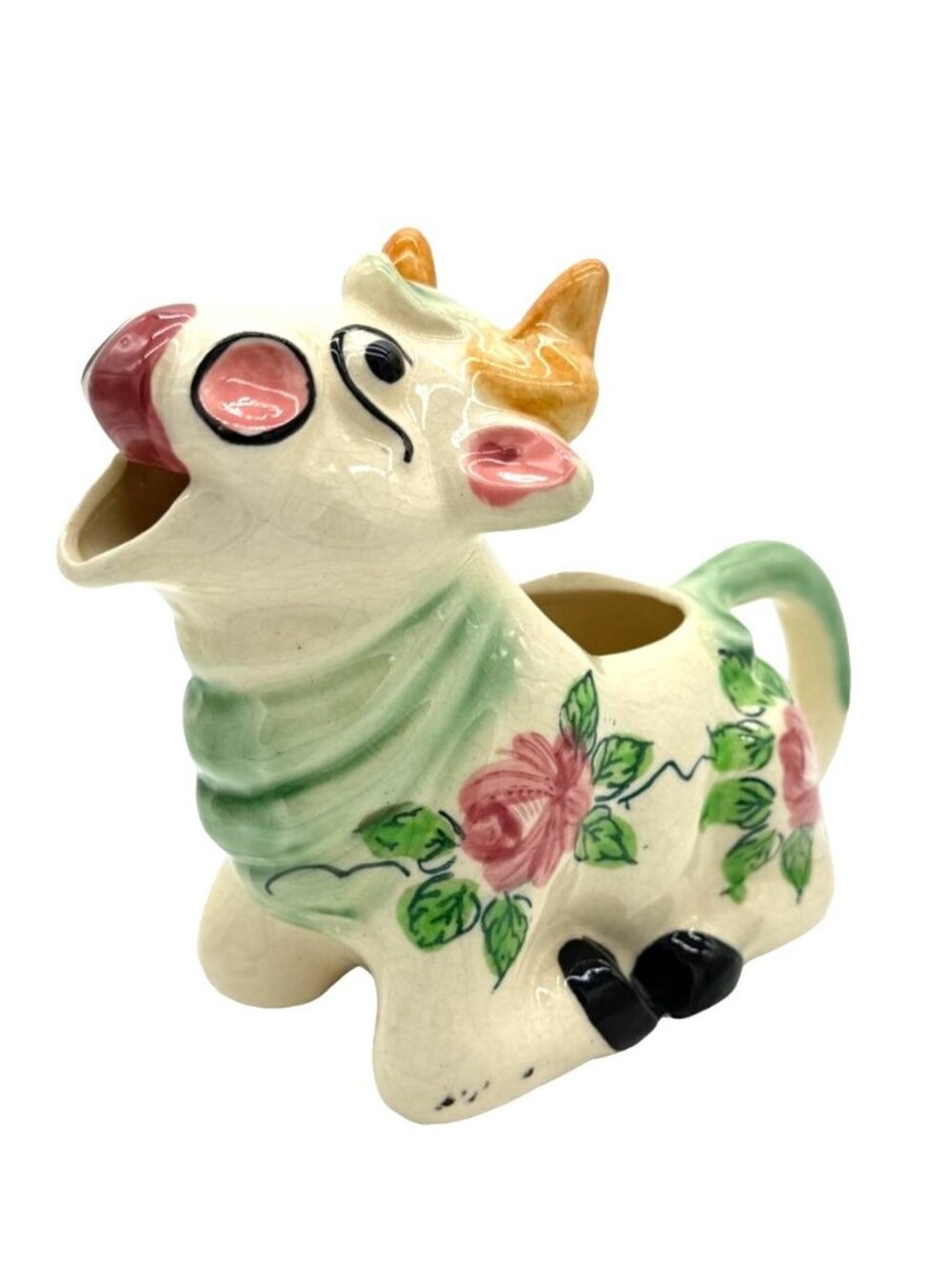 Vtg Kitschy Cow Creamer Hand Painted Milk Coffee 1940s Made in Japan Ceramic